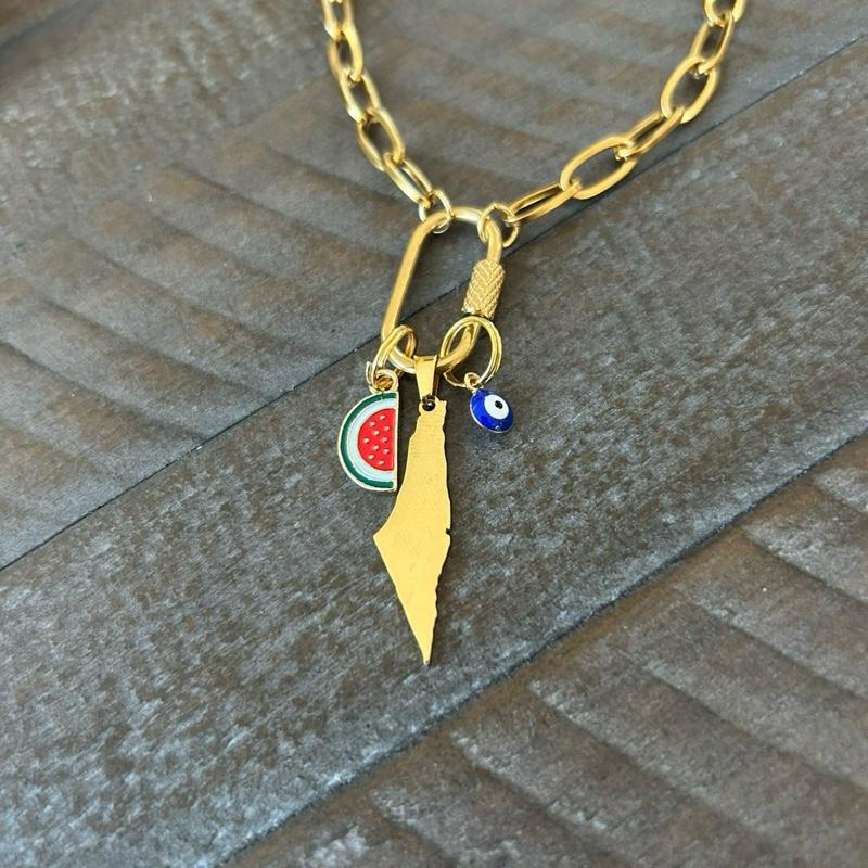 Lock Chain Necklace 5 Choices 5 Stories Palestine Map Dove Watermelon Hamsa Eye Olive Branch Handala Chunky Chain Clasp