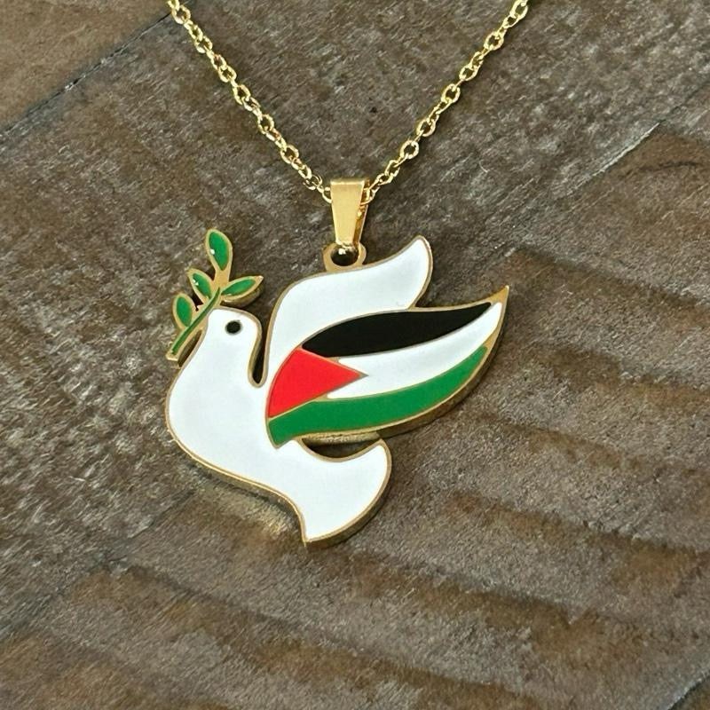 Palestinian Flag Dove Necklace – Symbol of Peace and Resilience