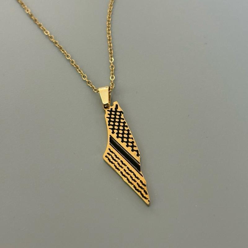 Gold-Plated Palestine Map Necklace with Keffiyeh Pattern