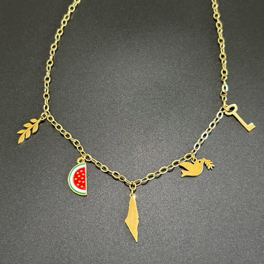 Palestine 5 Charms Adjustable Necklace – Palestine in Five Symbols