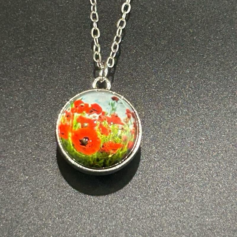 Poppy of Palestine Necklace Glass Dome Pendant
