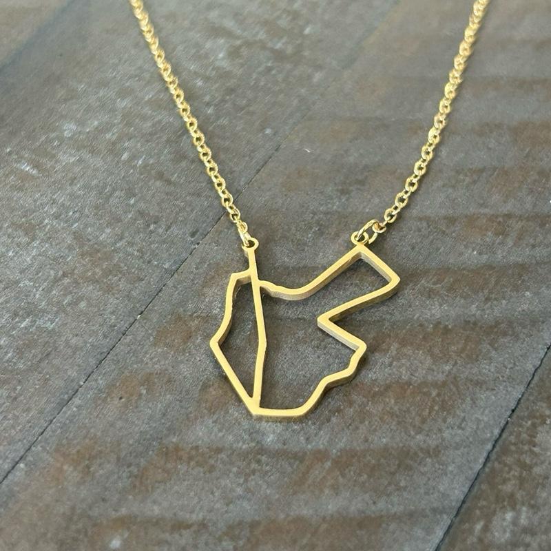 Gold Palestine-Jordan Map Necklace Minimalist Outline Pendant Arab Unity Jewelry