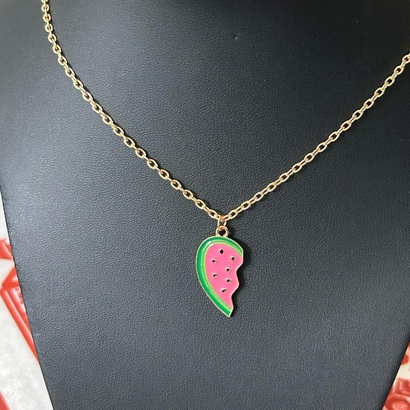 Matching Watermelon Heart Friendship Necklace Set. Split BFF Heart Jewelry