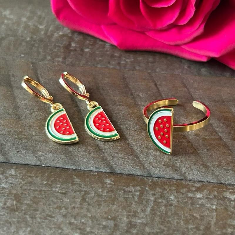 Watermelon Slice Earrings & Ring Set