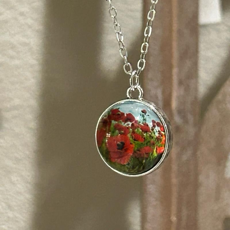 Poppy of Palestine Necklace Glass Dome Pendant