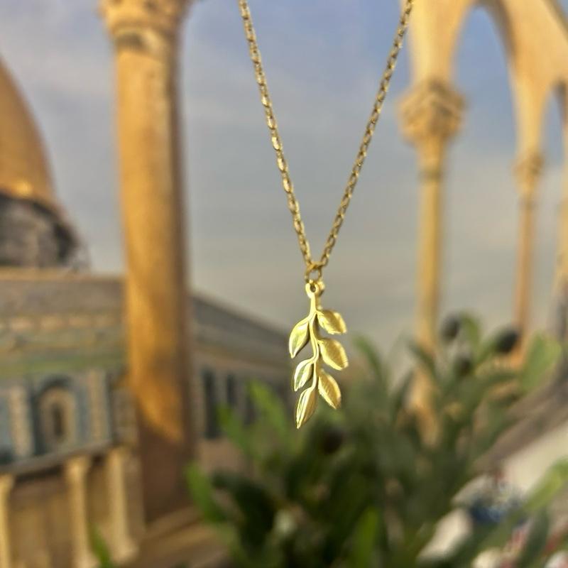 Olive Branch Necklace Gold-Tone Pendant of Peace Palestinian Symbol