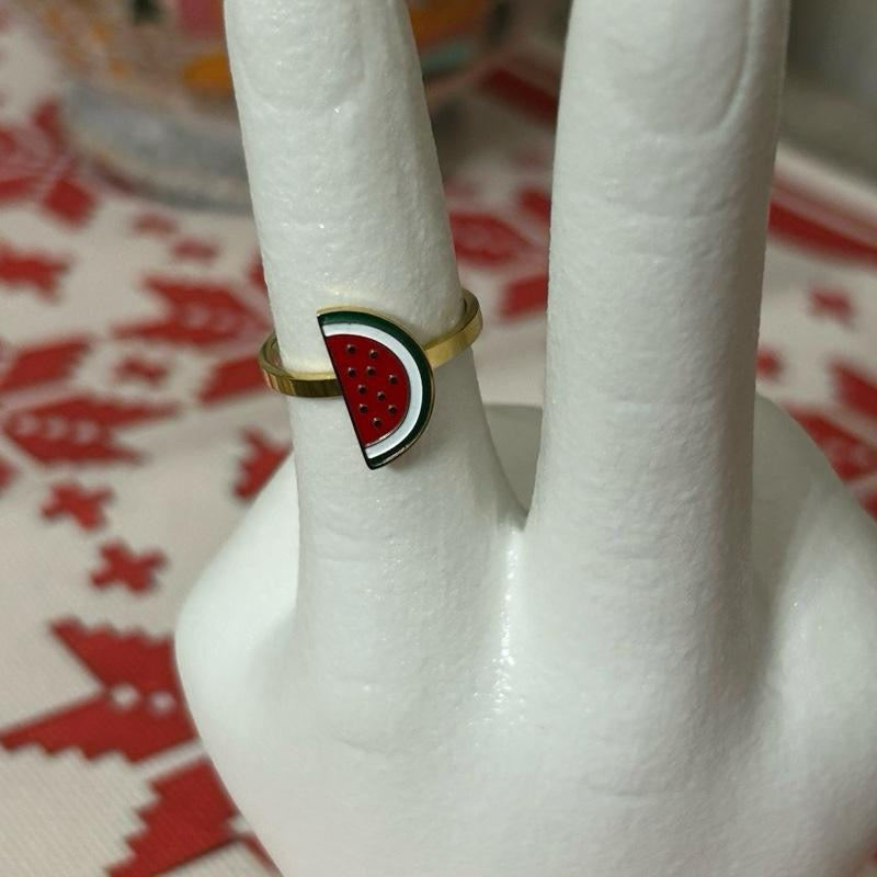 Watermelon Slice Adjustable Ring β Cute Accessory, Enamel Fruit Ring
