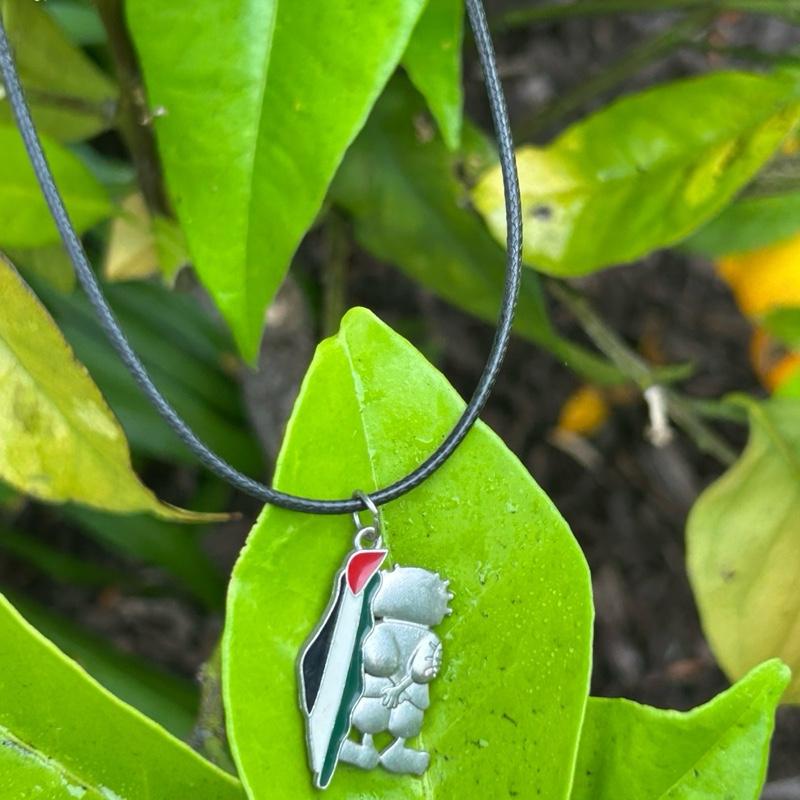 Handala & Palestine Flag Map Necklace Made in Palestine - Unique Design on Black Cord