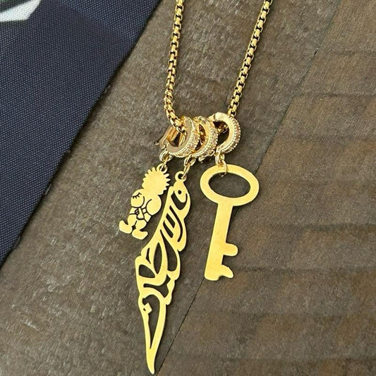 Gold-Plated Palestine Map Handala and Key of Return Necklace with Unique Design Elements