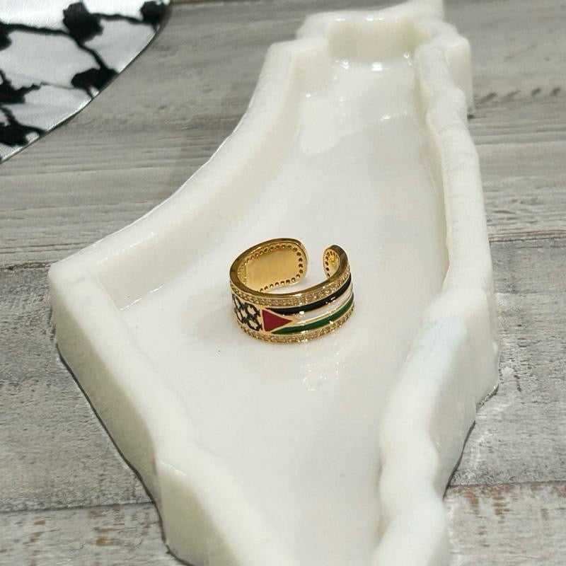 Palestine Flag and Keffiyeh Cuff Ring Adjustable