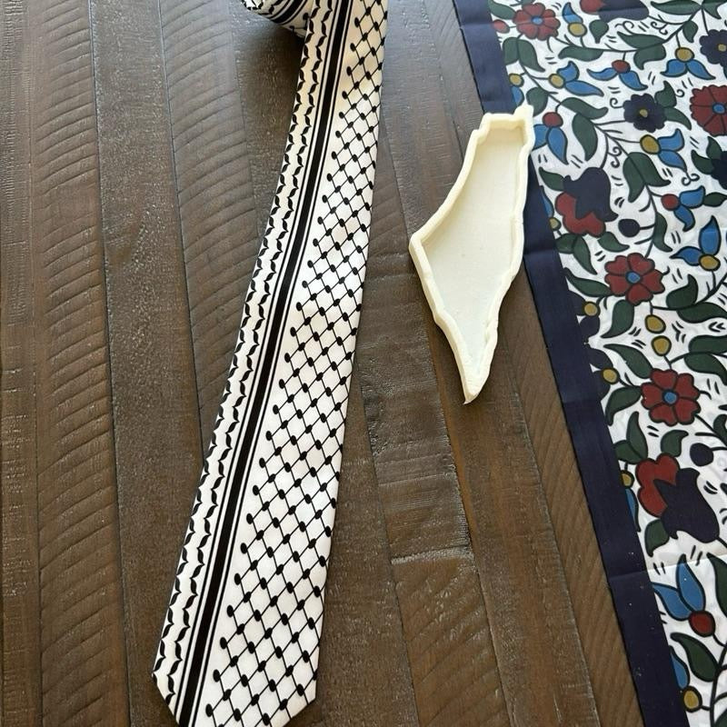 Palestinian Keffiyeh Tie (Unisex) — Black & White Pattern Necktie