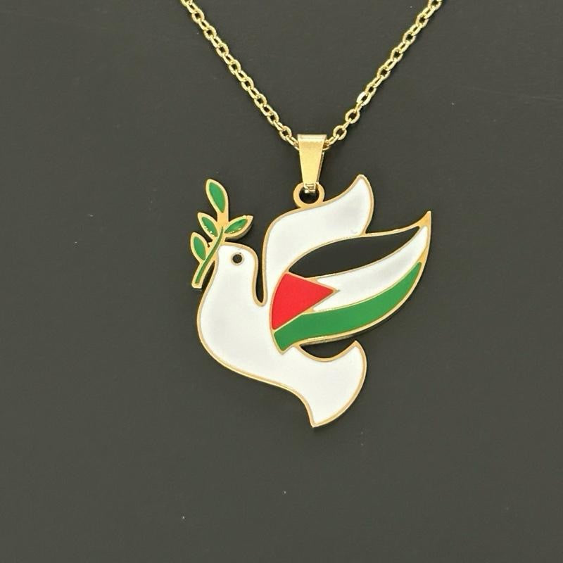 Palestinian Flag Dove Necklace – Symbol of Peace and Resilience