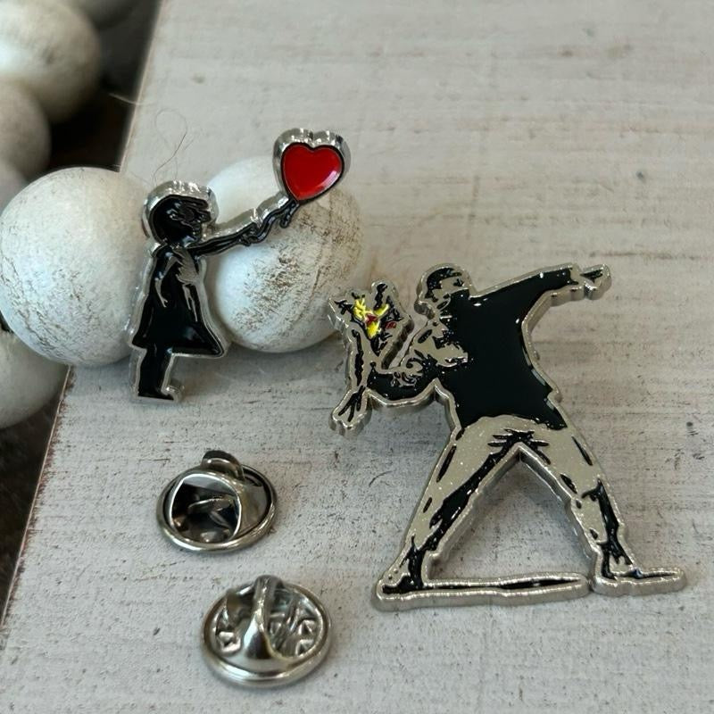 Palestinian Pins: Girl with Balloon and Flower Thrower Pins