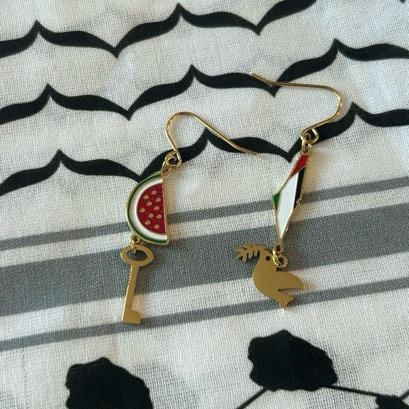 Unique Palestinian Drop Earrings Mismatched Set