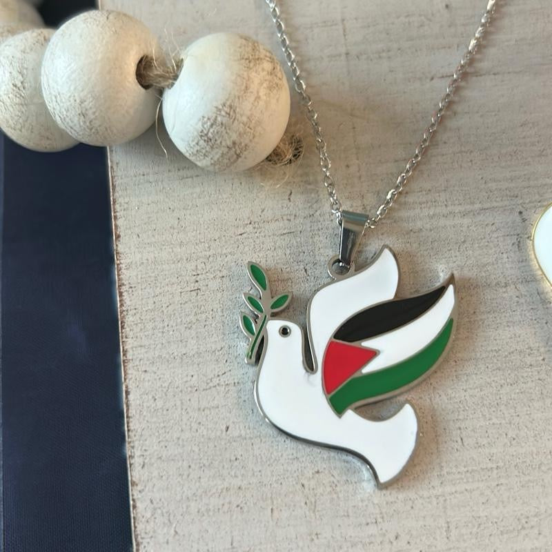 Palestinian Flag Dove Necklace – Symbol of Peace and Resilience