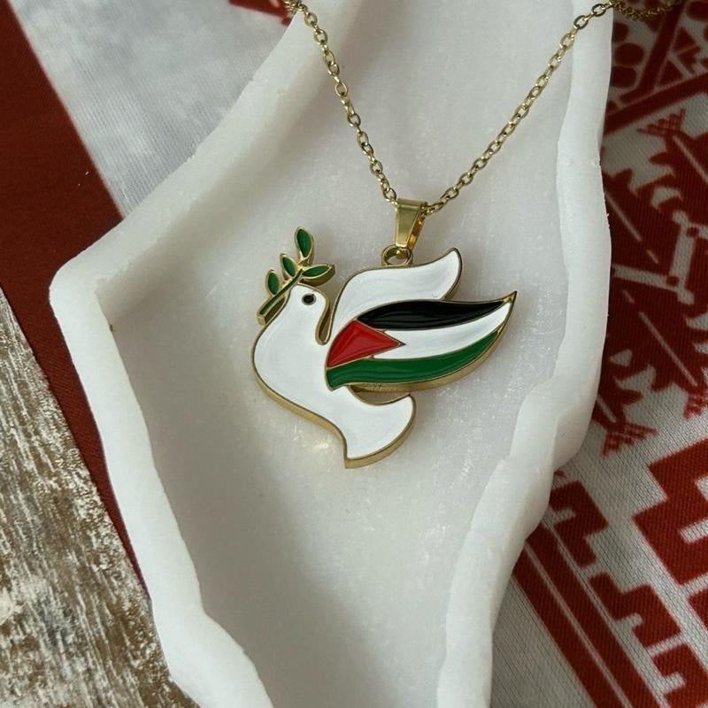 Palestinian Flag Dove Necklace – Symbol of Peace and Resilience
