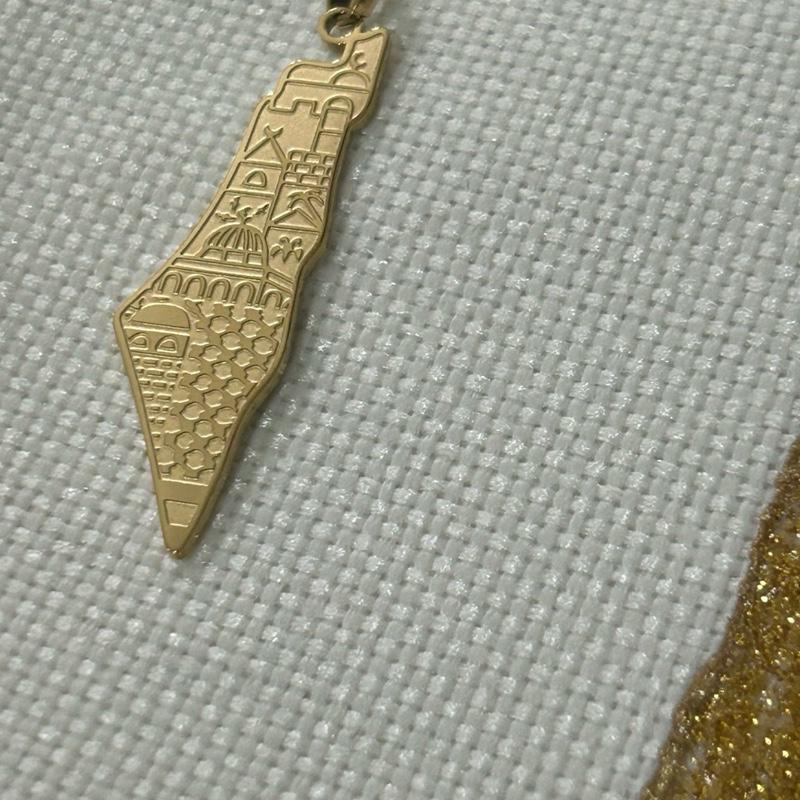 Palestine Map Necklace with Etched Palestinian Cities Design