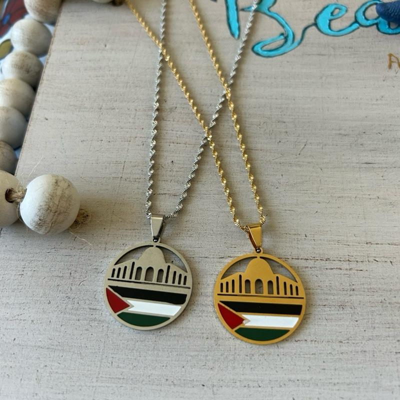 Palestine Flag and Al-Aqsa Dome Necklace – Dome of the Rock Pendant with Flag