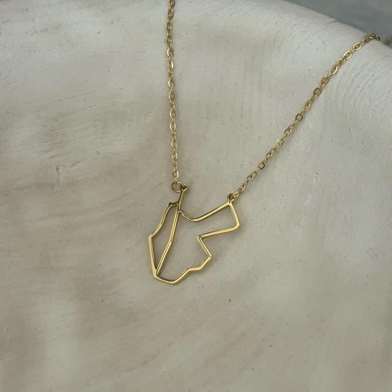 Gold Palestine-Jordan Map Necklace Minimalist Outline Pendant Arab Unity Jewelry
