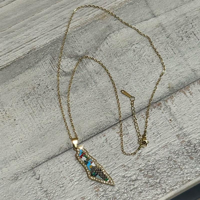 Palestine Cities Necklace Adjustable Cultural Landmark Pendant with Colorful Map