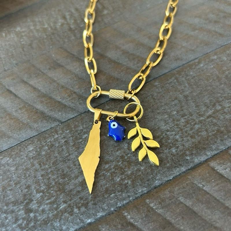 Lock Chain Necklace 5 Choices 5 Stories Palestine Map Dove Watermelon Hamsa Eye Olive Branch Handala Chunky Chain Clasp