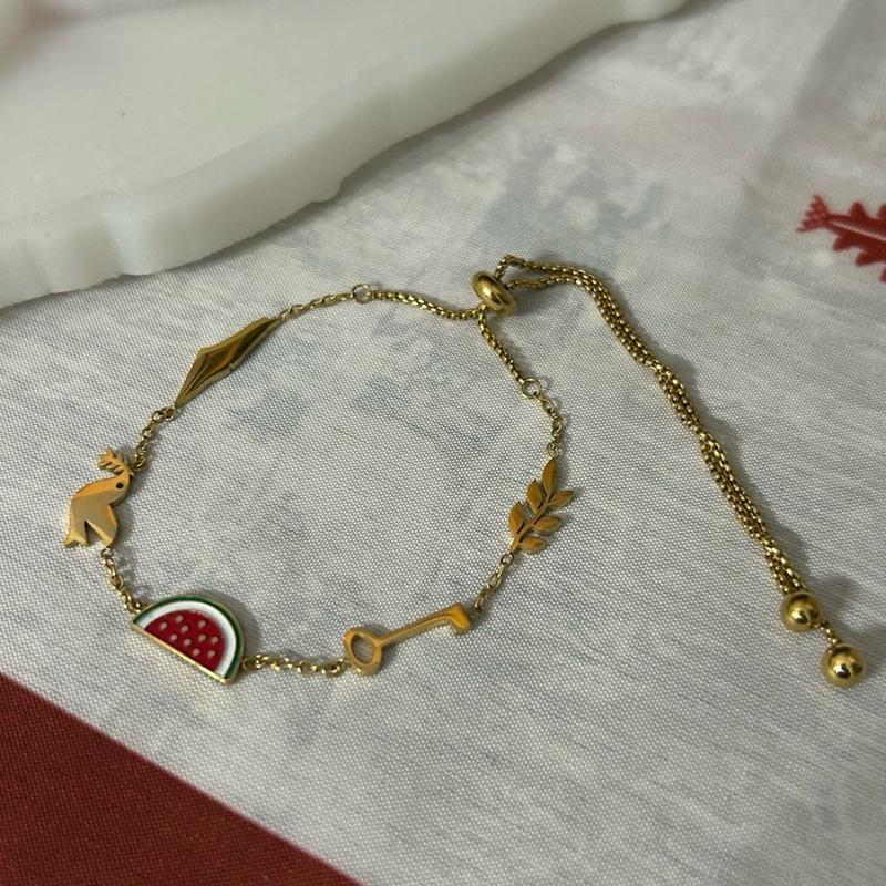 Palestinian Symbol Charm Bracelet with Olive Branch Watermelon Map Dove Key of Return Unique Design