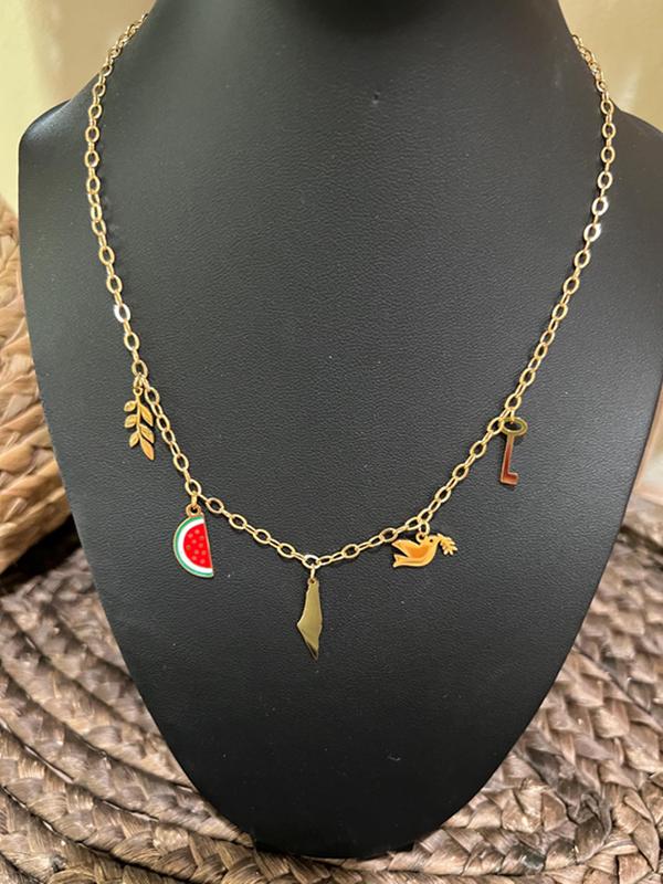 Palestine 5 Charms Adjustable Necklace – Palestine in Five Symbols