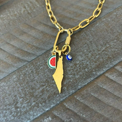 Lock Chain Necklace 5 Choices 5 Stories Palestine Map Dove Watermelon Hamsa Eye Olive Branch Handala Chunky Chain Clasp