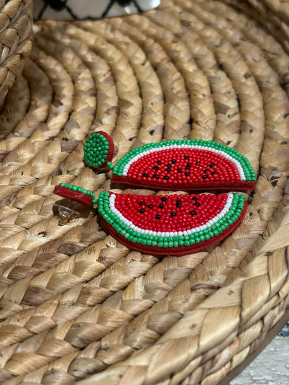 Beaded Watermelon Earrings