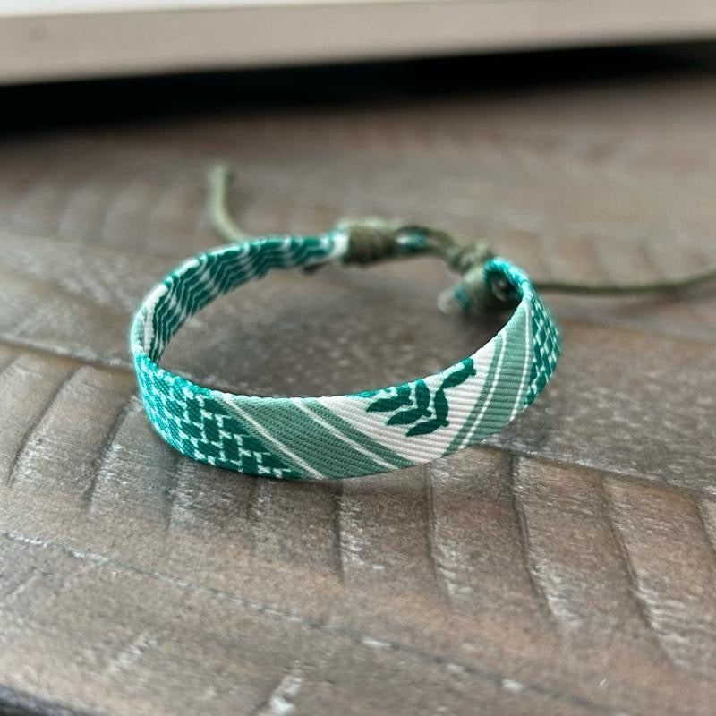 Keffiyeh Cord Bracelet - Adjustable Keffiyeh Bands in Red Black & Green Patterns.