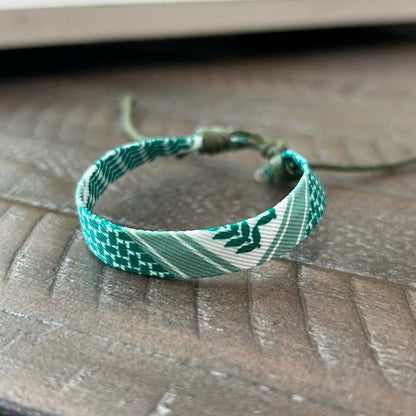 Keffiyeh Cord Bracelet - Adjustable Keffiyeh Bands in Red Black & Green Patterns.