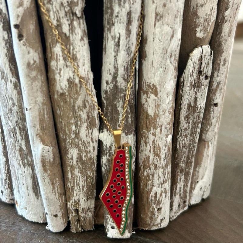 Gold Plated Palestine Map Necklace Watermelon Adjustable