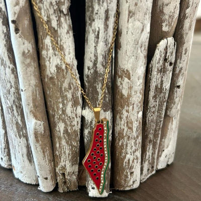 Gold Plated Palestine Map Necklace Watermelon Adjustable