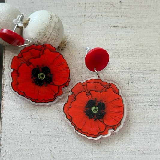 Palestinian Red Poppy Earrings Beauty Red Floral Design Earrings