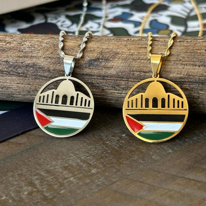 Palestine Flag and Al-Aqsa Dome Necklace – Dome of the Rock Pendant with Flag