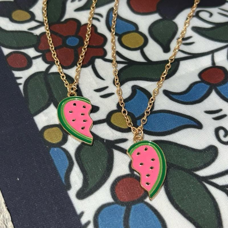 Matching Watermelon Heart Friendship Necklace Set. Split BFF Heart Jewelry