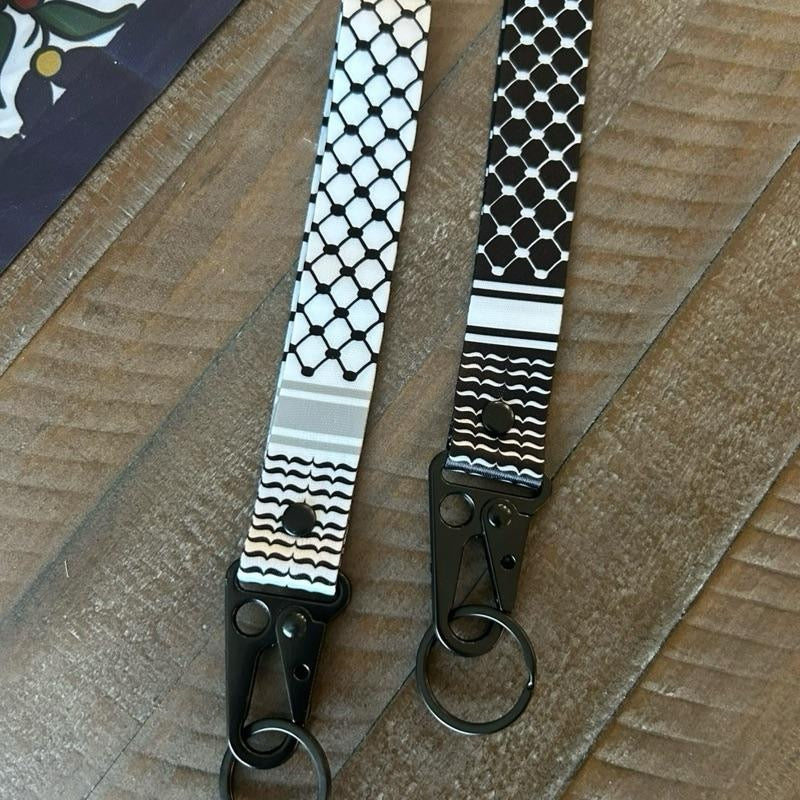 Palestinian Keffiyeh Wristlet Keychain – Kufiya Pattern Wrist Strap Key Fob