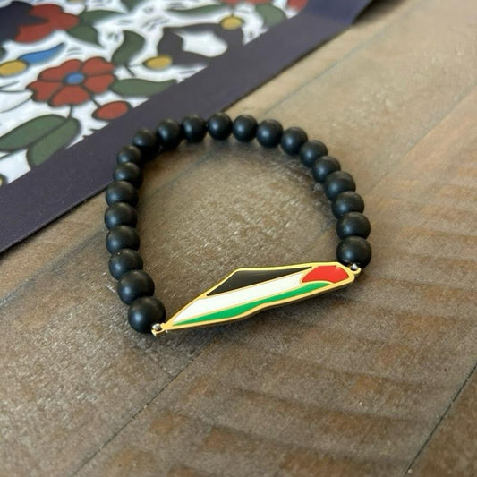 Palestine Map Beaded Bracelet Black Onyx Stretch Bracelet