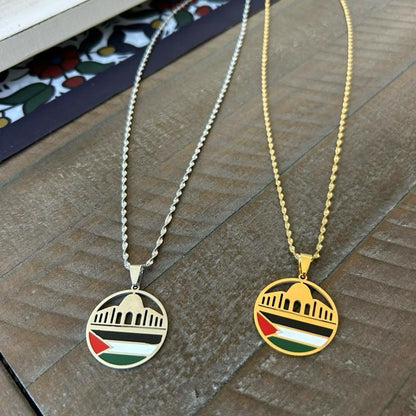 Palestine Flag and Al-Aqsa Dome Necklace – Dome of the Rock Pendant with Flag
