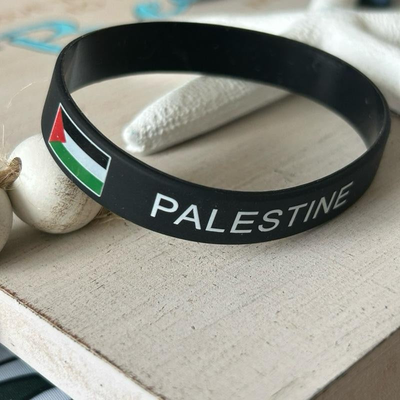 Palestine Silicone Wristband – Unisex Black Bracelet with Flag