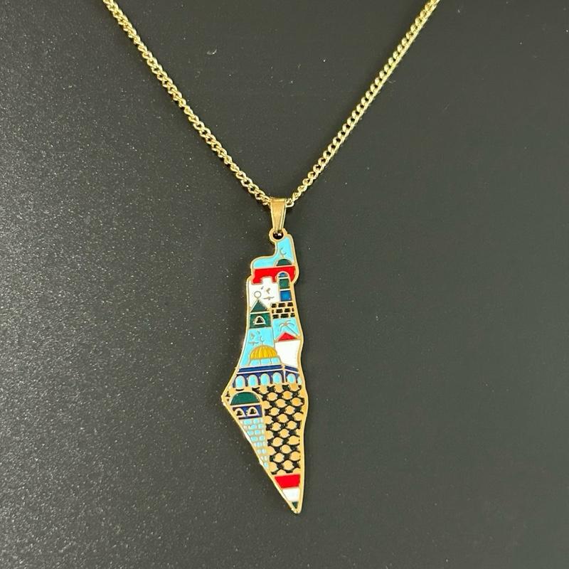 Colorful Palestine Map Necklace with Landmarks & Culture
