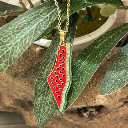 Gold Plated Palestine Map Necklace Watermelon Adjustable
