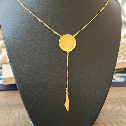 Gold Plated Palestine Coin Y Necklace with Map Charm – Palestinian Necklace, Heritage Jewelry, Cultural Gift