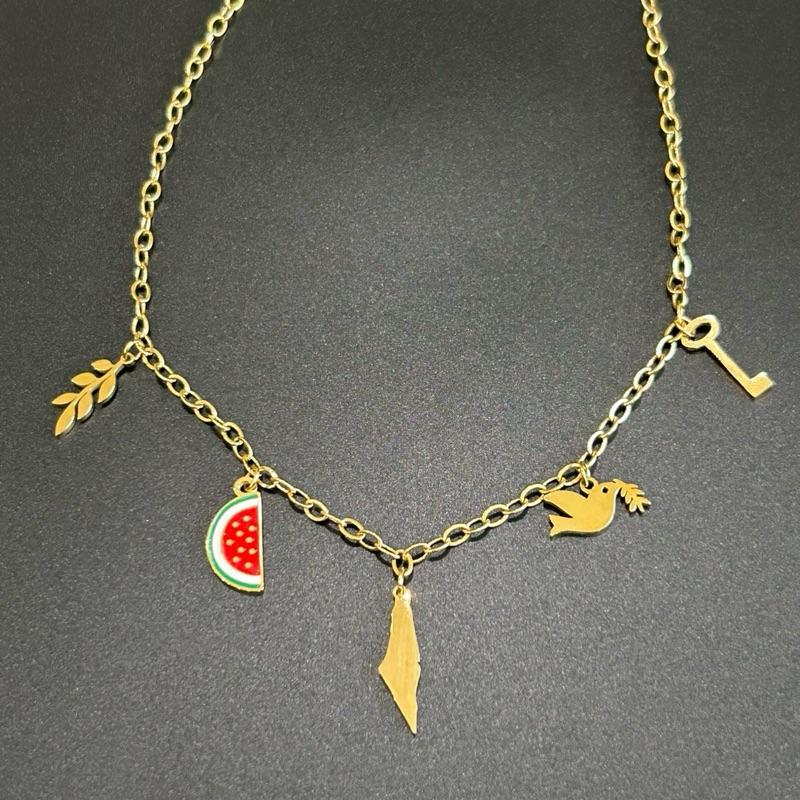 Palestine 5 Charms Adjustable Necklace – Palestine in Five Symbols