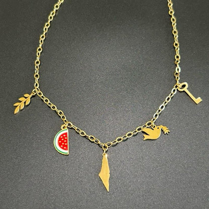 Palestine 5 Charms Adjustable Necklace – Palestine in Five Symbols