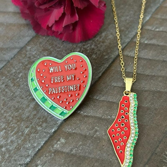 Free My Palestine necklace & Pin Set