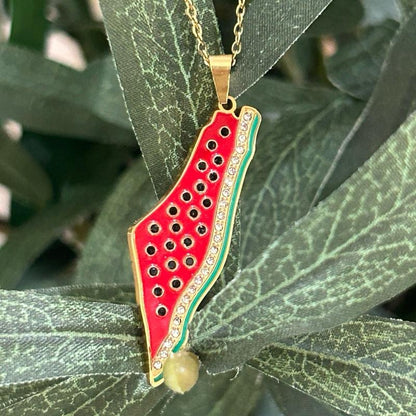 Gold Plated Palestine Map Necklace Watermelon Adjustable
