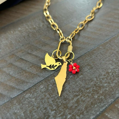 Lock Chain Necklace 5 Choices 5 Stories Palestine Map Dove Watermelon Hamsa Eye Olive Branch Handala Chunky Chain Clasp
