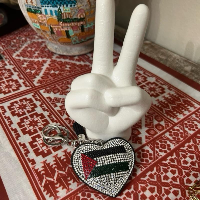 Heart Shaped Rhinestone Palestinian Flag Keychain