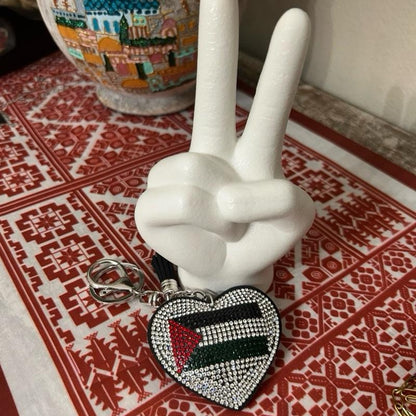 Heart Shaped Rhinestone Palestinian Flag Keychain